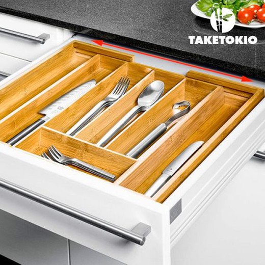 Bandeja Organizador Cajón Cubiertos Bambu 34x28-40cm