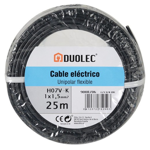 Cable Electrico 1,5 Mm X25m Negro Duolec