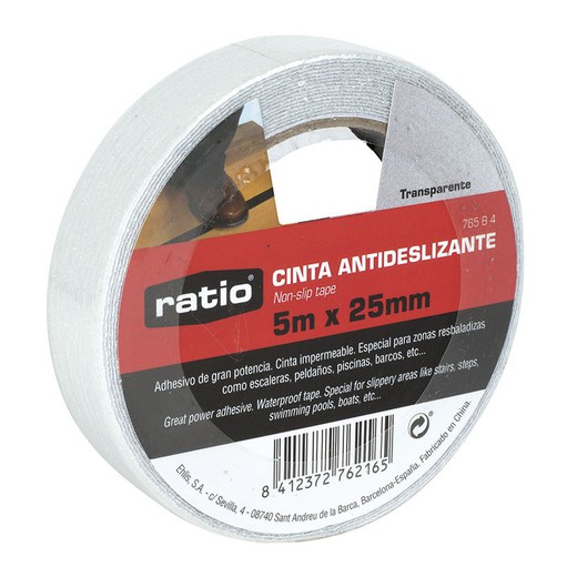 Cinta Antidesliz. 25mmx5m. Transparente Ratio