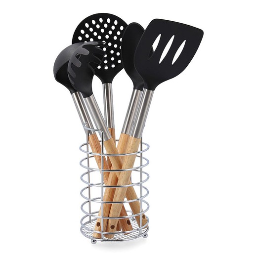 Juego 5 Utiles Cocina Madera Baobab + Base