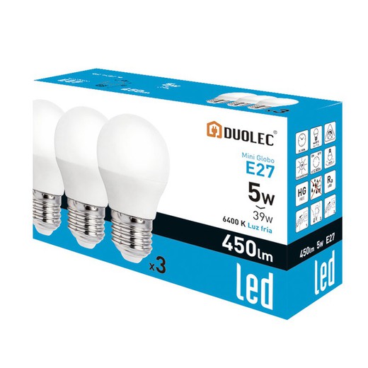 Pack 3 Bomb.Led.Miniglobo 5w 6400k 450lm