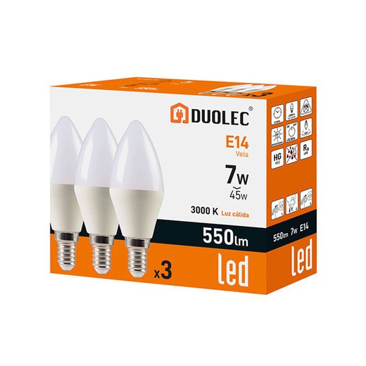 Pack 3 Vela Led Duolec 7w 3000k 550lm