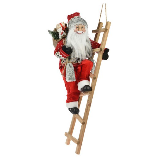 Papa Noel Pp Con Escalera Madera