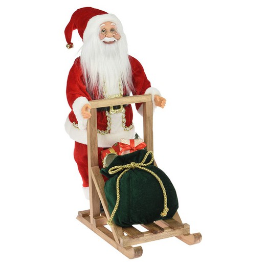 Papa Noel Pp En Trineo De Madera