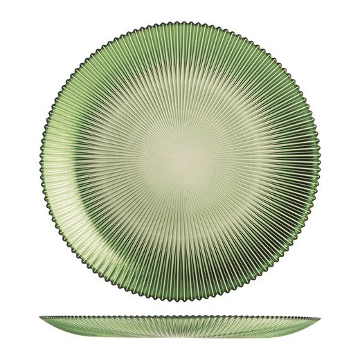 Plato Llano Vidrio Groove Verde 28Cm.