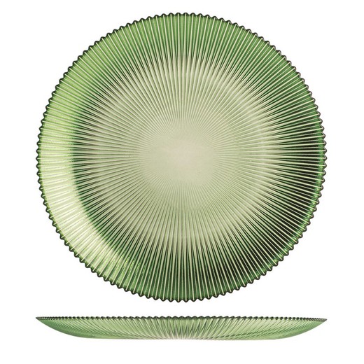 Plato Postre Vidrio Groove Verde 21Cm.