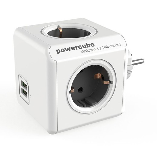 Powercube Original 4 Tomas + 2 Usb Gris