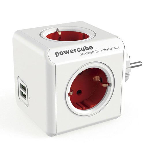 Powercube Original 4 Tomas + 2 Usb Rojo