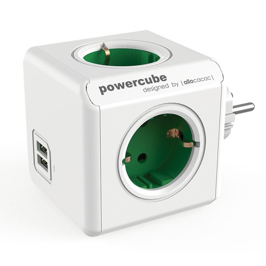 Powercube Original 4 Tomas + 2 Usb Verde