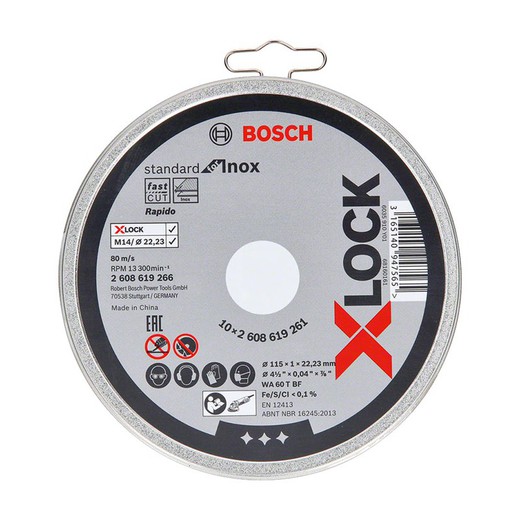 Set 10 Discos Corte Inox/Metal Bosch X-Lock Standard