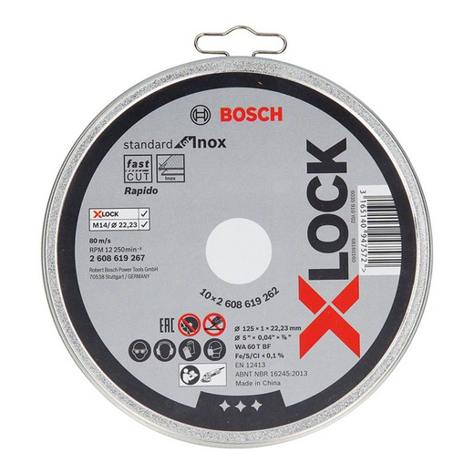 Set 10 Discos Corte Inox/Metal Bosch X-Lock Standard