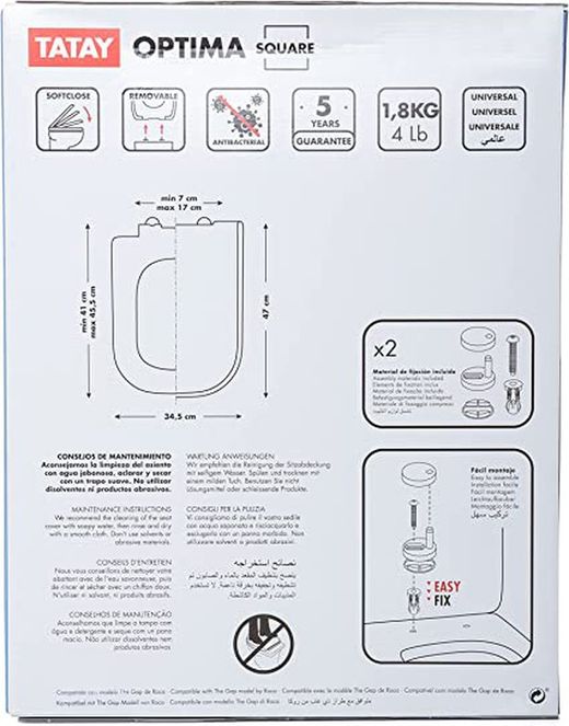 Asiento Wc Optima Cuadrado Blanco