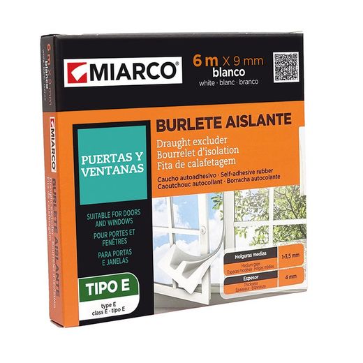 Burlete Caucho Tipo E 9mmx6m Blanco