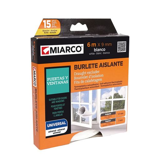 Burlete Universal 9mmx6m Blanco