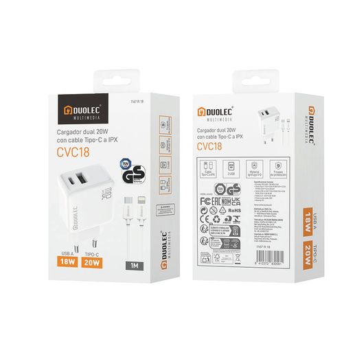 Cargador Dual Usb-Light.Cabl. Duolec 20W