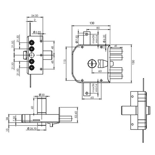 Cerradura sobreponer MOIA 434. Pintada. Derecha.