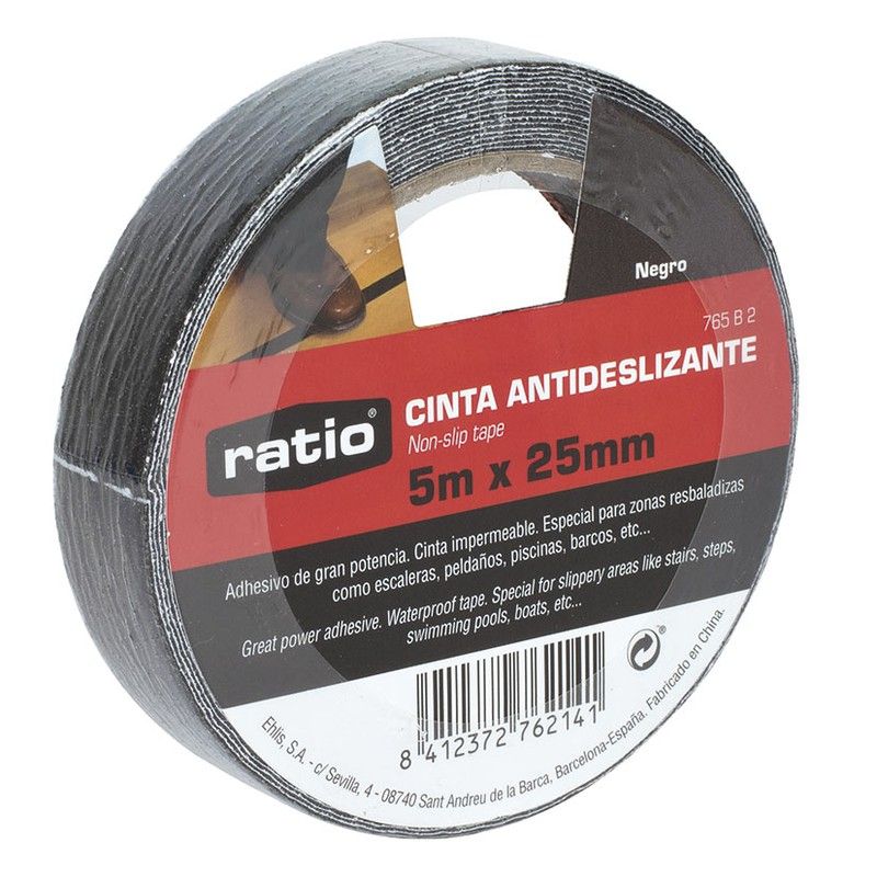 Cinta Antidesliz.  25mmx5m. Negro. Ratio