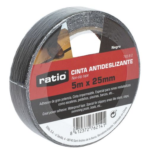 Cinta Antidesliz. 25mmx5m. Negro. Ratio