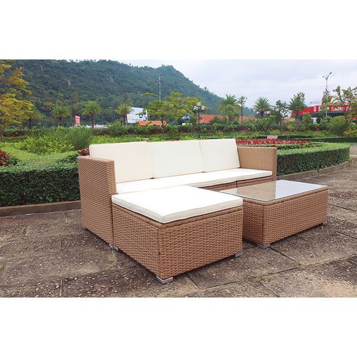Conjunto Exterior De Sofas + Mesa Modelo Lanzarote III De Ratán Sintetico