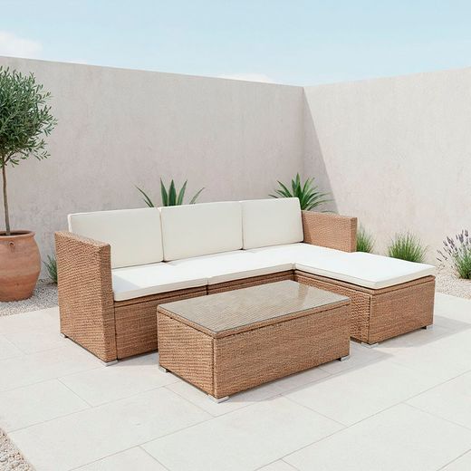 Conjunto Exterior De Sofas + Mesa Modelo Lanzarote III De Ratán Sintetico