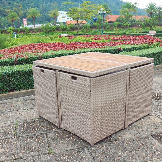 Conjunto Exterior Modelo Cubo Java Ratán Sintético 9 Pzas.