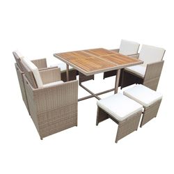 Conjunto Exterior Modelo Cubo Java Ratán Sintético 9 Pzas.
