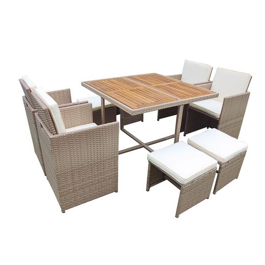 Conjunto Exterior Modelo Cubo Java Ratán Sintético 9 Pzas.
