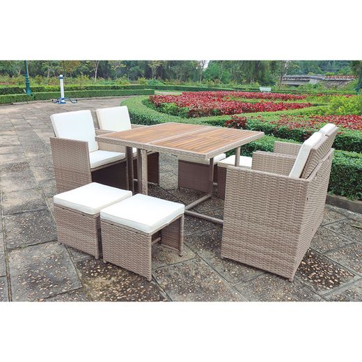 Conjunto Exterior Modelo Cubo Java Ratán Sintético 9 Pzas.