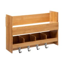 Estante Pared + 4 Ganchos 47x32 Cm Bambu