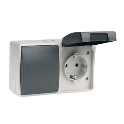 Int./ Conmutador + Base Enchufe Gris