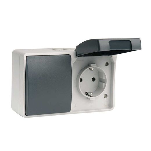 Int./ Conmutador + Base Enchufe Gris