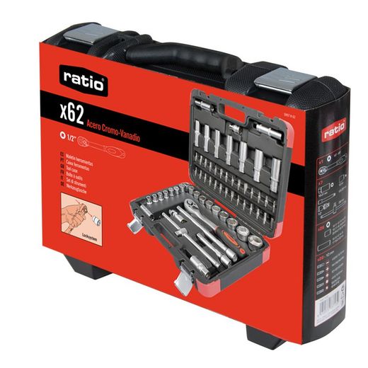 Maletin Herr.62 Piezas 1/2" Chromo Vanadio Ratio