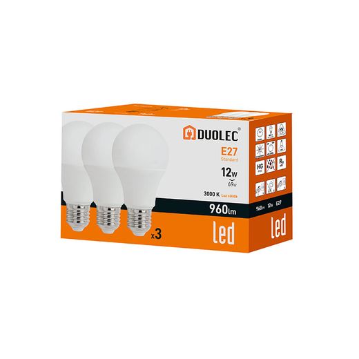 Pack3 Stand. Led Duolec 12w 3000k 960lm
