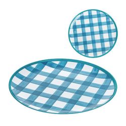 Plato Plano Melamina Vichy Azul 28Cm.