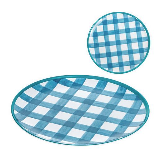 Plato Plano Melamina Vichy Azul 28Cm.