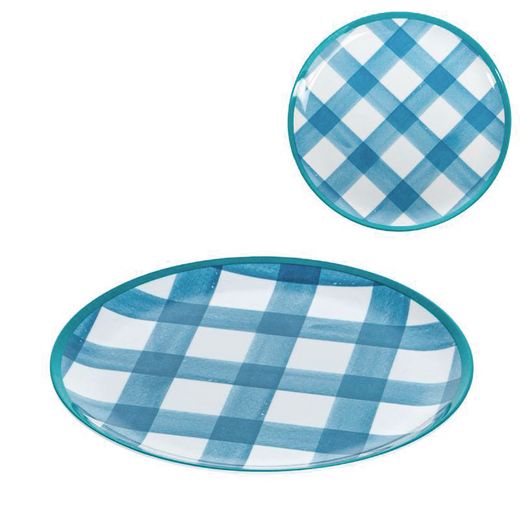 Plato Postre Melamina Vichy Azul 20Cm.