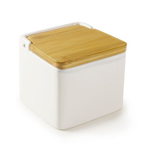 Salero Cuadrado Ceramica Tapa Bamboo