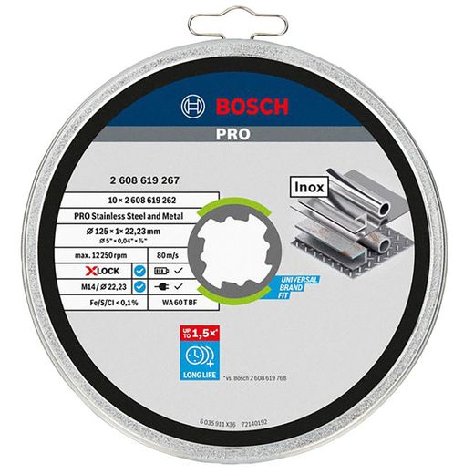 Set 10 Discos Corte Inox/Metal Bosch X-Lock Standard