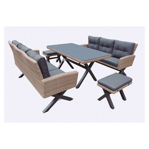 Set Conjunto Ratán Modelo Pascua 2Sofas+2Pufs+Mesa