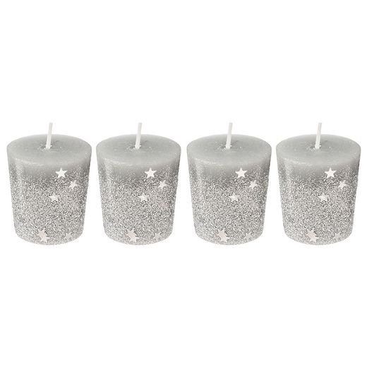 Vela Navideña H.4,5 Cm. 4 Unidades Plata
